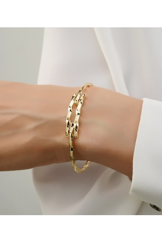 2 Sıra Altın Kıvrımlı Kaburga Kelepçe Bilezik