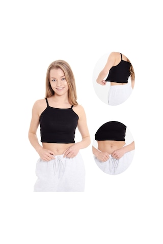 Alya Underwear Kaşkorse Geniş Yaka Askılı Crop Siyah