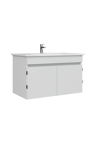 Flexio 80 Cm Kapaklı Katlanabilir Lavabo Dolabı 270 Derece Beyaz Set