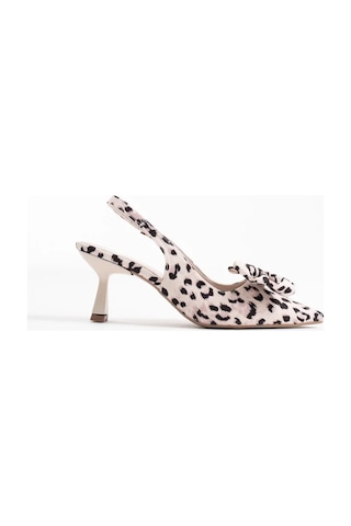 Trendella Bej Leopar Fiyonklu Kitten Topuklu Slingback Kadın Ayakkabı Tr08ms24e Siyah