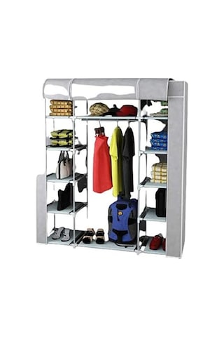 Trioport Çift Yandan Raflı Sert Plastik Pvc Profilli Bez Dolap / Gardırop/gardolap / Taşınabilir Portatif Hafif Dol Çok Renkli