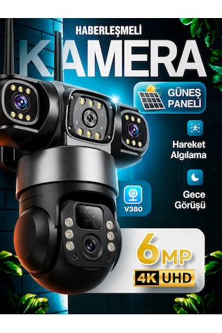 V380 Pro 4g Sım Kartlı 4k 3 Lensli Güneş Enerjili Ptz Güvenlik Kamerası Ultra Hd Dış Mekan Kamera