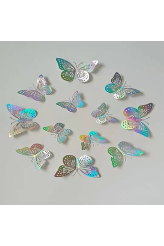 Tenfowee 12 Adet Renkli 3d Kanatlı Kelebek Duvar Sticker - Işıltılı Yansımalı, Zarfımsı Desenli, Ev Dekorasyonu, Kolay Uygulama, Çocuk Odası, Partiler İçin Diğer