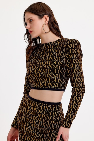 JAHR MARC Simli Siyah Kadife Vatkalı Bluz - S Altın