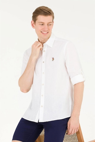 U.S. Polo Assn. Erkek Comfort Fit Düğmeli Yaka Gömlek 1570537 Bey Beyaz