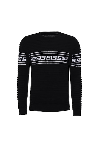 Wessi Siyah Üzerine Göğüs Desenli Bisiklet Yaka Erkek Triko Siyah