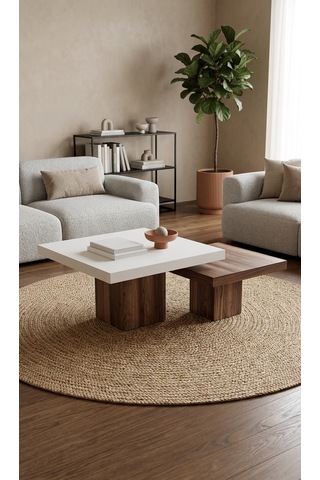 Most Marmoris %100 Mdf Aytaşı Ceviz Ayak Orta Sehpa Set Evinize Teslim Aytaşı - Ceviz