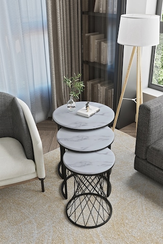 Emga Home Zenith Zigon Sehpa - Beyaz Mermer Beyaz Mermer