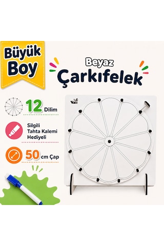 Büyük Boy 12 Dilim Beyaz Çarkıfelek Oyunu Ahşap Eğitim Materyali