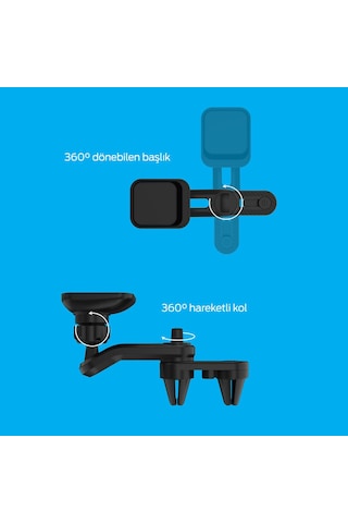 Polosmart Pbs141 Manyetik Telefon Tutucu 360 Derece Hareketli Çift Sabitleyicili Siyah Siyah