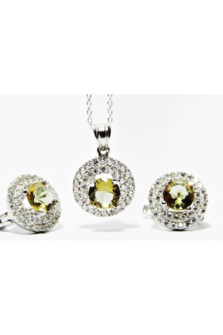 Lilahgümüştr Gümüş Yuvarlak Zultanit Kadın Kolye Küpe