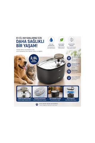 Tpd01 Kedi Köpek Su Pınarı Otomatik Filtreli Ultra Sessiz Su Çeşmesi Evcil Hayvanlar İçin Su Kabı