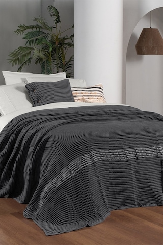 Sarev Polendia Gri Çift Kişilik %100 Pamuk Yatak Örtüsü 200 220 Cm