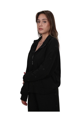 Kadın Modal Kumaş Dik Yaka Rahat Kalıp Siyah Ceket Hırka Siyah