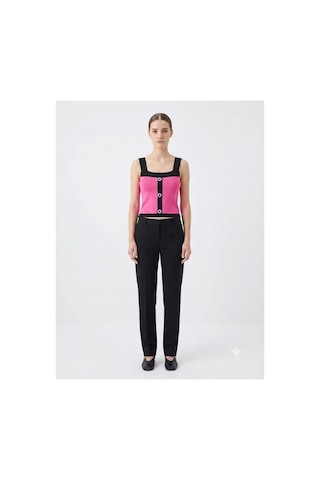 Onno Style Women Kolsuz Askılı Düğme Detaylı Kadın Triko Bluz Pembe