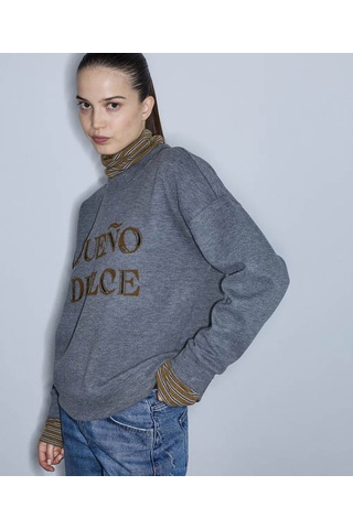 İpekyol Çift Parça Görünüm İşlemeli Gri Kadın Sweatshirt Iw6260091121