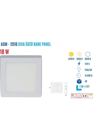 Ycl Asm-2018G 18W Sıvaüstü Kare Günışığı Led Panel