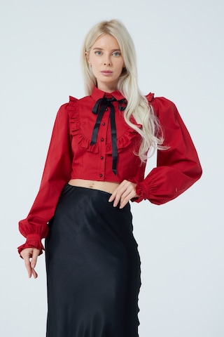 Fiyonk Fırfır Detaylı Poplin Gömlek Kırmızı