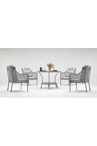 Zen Masalı Çay Seti Bahçe Ve Balkon Mobilyası Takımı 1+1+1+1+ Çap 110 Masa ,gri Gri