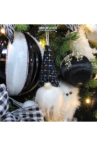 Yılbaşı Süsü Işıklı Cüce Sakallı Bereli Kafa Siyah 15 Cm