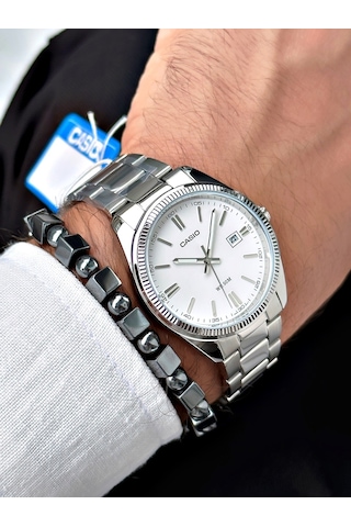 Casio Nda3177  Erkek Kol Saati Gümüş - Beyaz + Bileklik