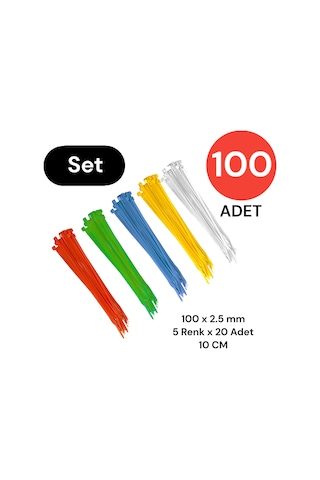 Tek-iş Plastik Kablo Bağı Klipsi Cırt Kelepçe Karışık Renk Set 100 Mm 5 Renk X 20 Toplam 100 Adet