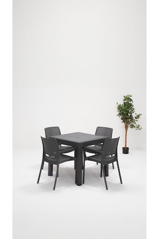 Rattan Lüx Bahçe Balkon Teras Masa Seti - Antrasit 80x80 CM Gri