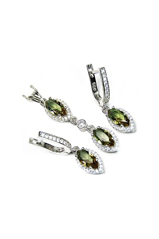 Zultanit Taşlı Gümüş Oval Mekik Damla Kadın Kolye Küpe Seti