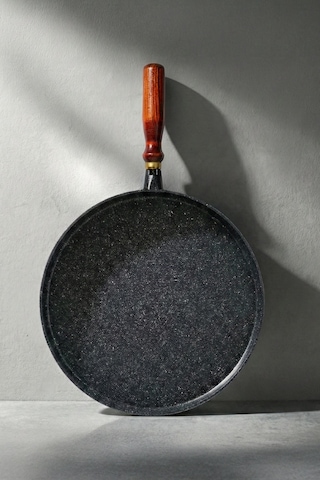 Granito Bazlama Ve Gözleme Tavası - Ahşap Saplı - 36 Cm Sıyah Siyah