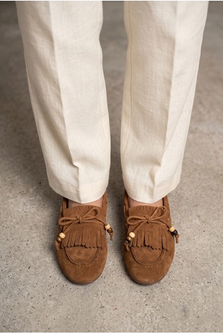 Giamgia Store Püsküllü Boncuk Detaylı Taba Süet Makosen Loafer Ayakkabı-2365