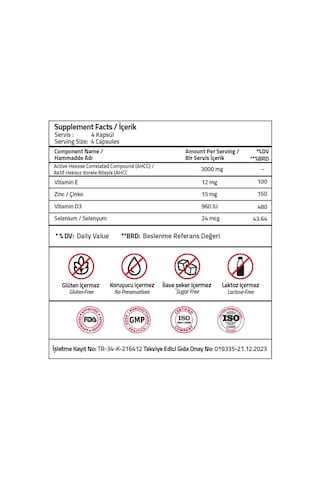 Validus Active Hexose Correlated Compound 3000 Mg 120 Kapsül