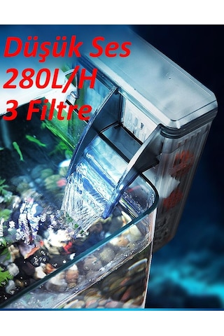 Valkyrie Askılı Şelale Akvaryum Filtre Kafa Motoru İç Filtre Yüzey Temizleyicili 3 Filtreli