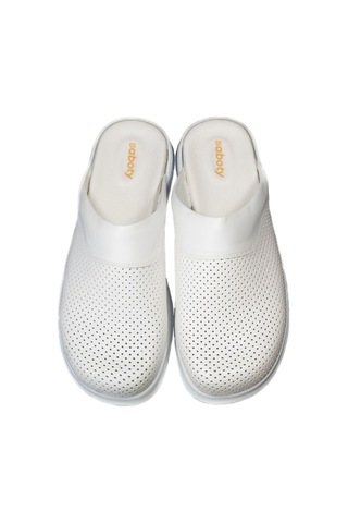 Erkek Hakiki Deri Beyaz Sabo Terlik Beyaz