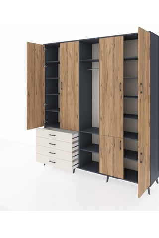 Hyperion Dolap 14 Raflı 4 Çekmeceli Tek Askılı 220x44x243 Antrasit-çam/aytaşı Atlas Çam/aytası