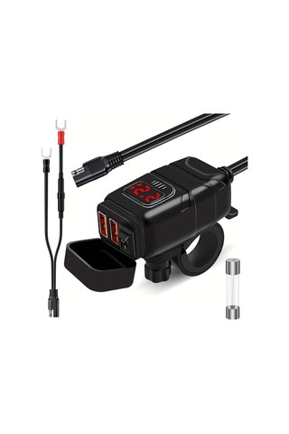 Boatshop1 Zh-854a1 Voltmetre Ve Aç Kap Anahtarı Çift Usb 6.8a Hızlı Şarj 3.0 Motosiklet Gidon Şarj Cihazı Telefon Tablet Gps İçin Sae Usb Adaptör