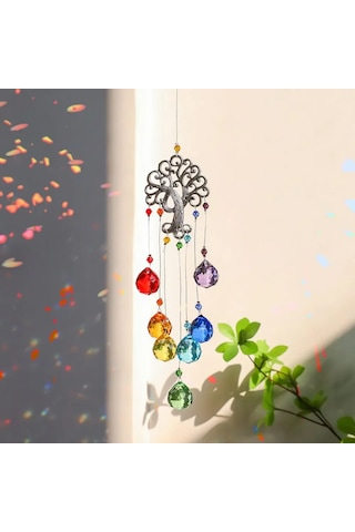 Qingmipy "yaşam Ağacı K9 Kristal Güneş Yakalayıcı, Işık Yansımalı Bahçe & Pencere Dekoru, Rüzgar Çanı"