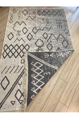 Kilim Çift Taraflı Dokuma Kilim İskandinav Kilim Gri -beyaz