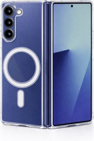 Samsung Uyumlu Galaxy Z Fold 6  Kamera Korumalı Magsafe Wireless Şarj Özellikli Lüks Şeffaf Silikon Telefon Kılıfı Şeffaf