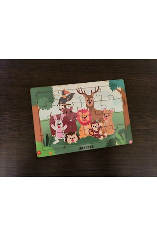 Hayvanlar Alemi 10 - 16 Parça Eğitici Öğretici Ahşap Çocuk Puzzle Yapboz Bebek Çocuk Oyuncak