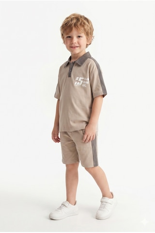 Mnk Baby & Kids Erkek Çocuk Baskılı Kısa Kollu Şortlu 2li Takım M00831 Kahverengi