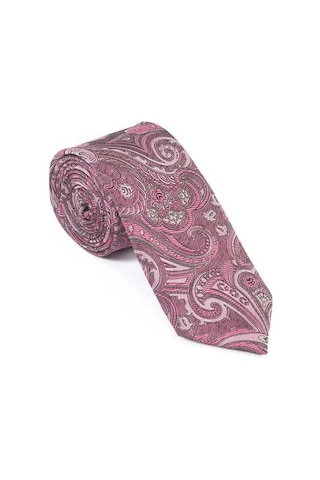 Brianze Pembe Şal Motif Desen Kravat Mendil Set Pembe