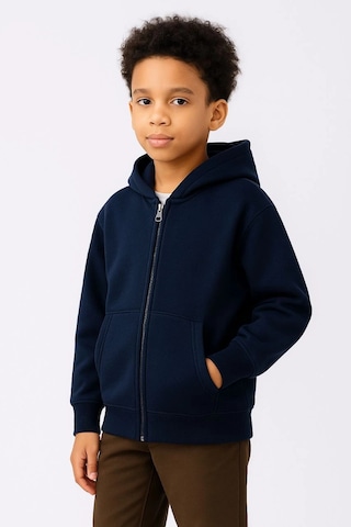 Primemağazam Erkek Çocuk Kapüşonlu Kanguru Cepli Tam Fermuarlı Hırka Sweatshirt - Lacivert Çeşitli