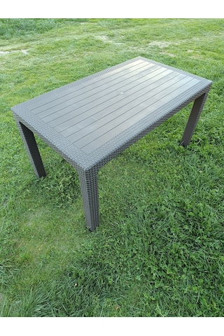 Evko Mobilya Rattan 80x140 Masa, Plastik Masa, Bahçe Balkon Teras Masası, Kare Masa, Dış Mekan Masası Acı Kahverengi