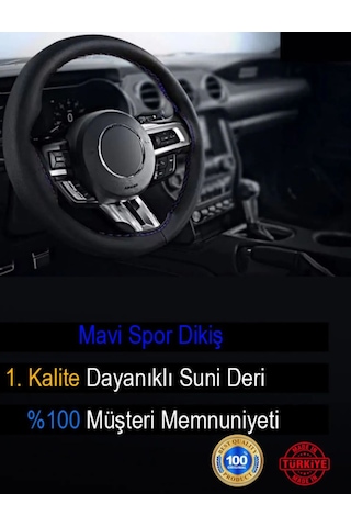 Dikişli Direksiyon Kılıfı Siyah Düz Mavi Dikiş Pedsiz Mavi