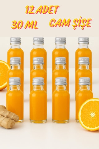 Rotanev 12 Adet Şeffaf Cam Shot Şişesi Sızdırmaz Gümüş Metal Kapaklı Kolonya Koku Süs Çok Amaçlı Şişe 30ml