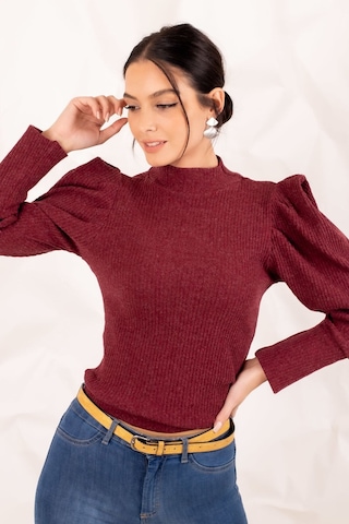 Armonika Kadın Bordo Karpuz Kol Triko Kazak Arm-20k001103