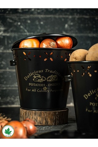 Lüx Metal Patates Soğanlık Kovası Sebze Saklama Kabı Siyah