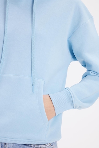 Tudors Kadın Oversize Geniş Kesim Pamuklu Yumuşak Dokulu İçi Polarlı Basic Mavi Kapüşonlu Sweatshirt-42083 Mavi