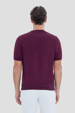 Sabri Özel Erkek Bordo Dar Kesim Slim Fit Viskon Triko Bisiklet Yaka Tişört