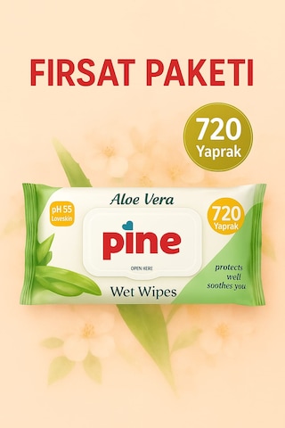 Pine Islak Mendil 10 Adet 720 Yaprak Süper Kalite 10'lu Set